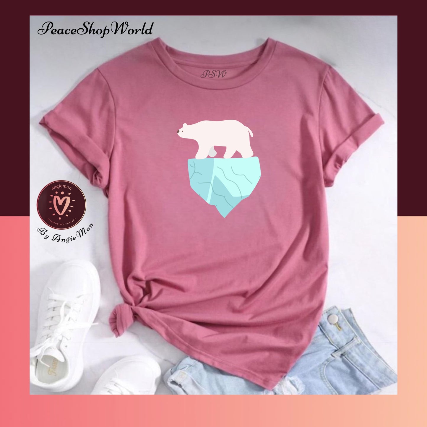 Camiseta bordada de oso polar mujer