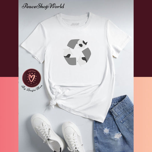 Camiseta bordada simbolo reciclaje mujer
