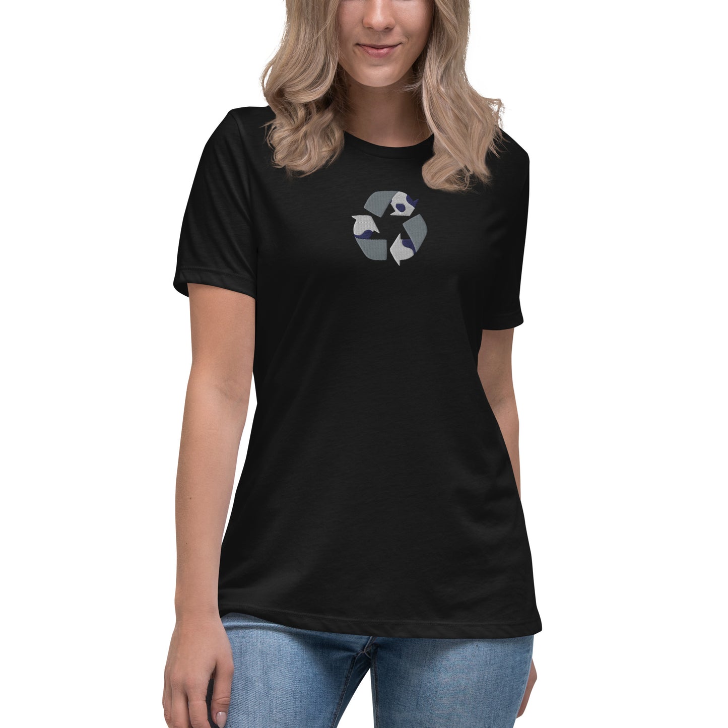 Camiseta bordada simbolo reciclaje mujer