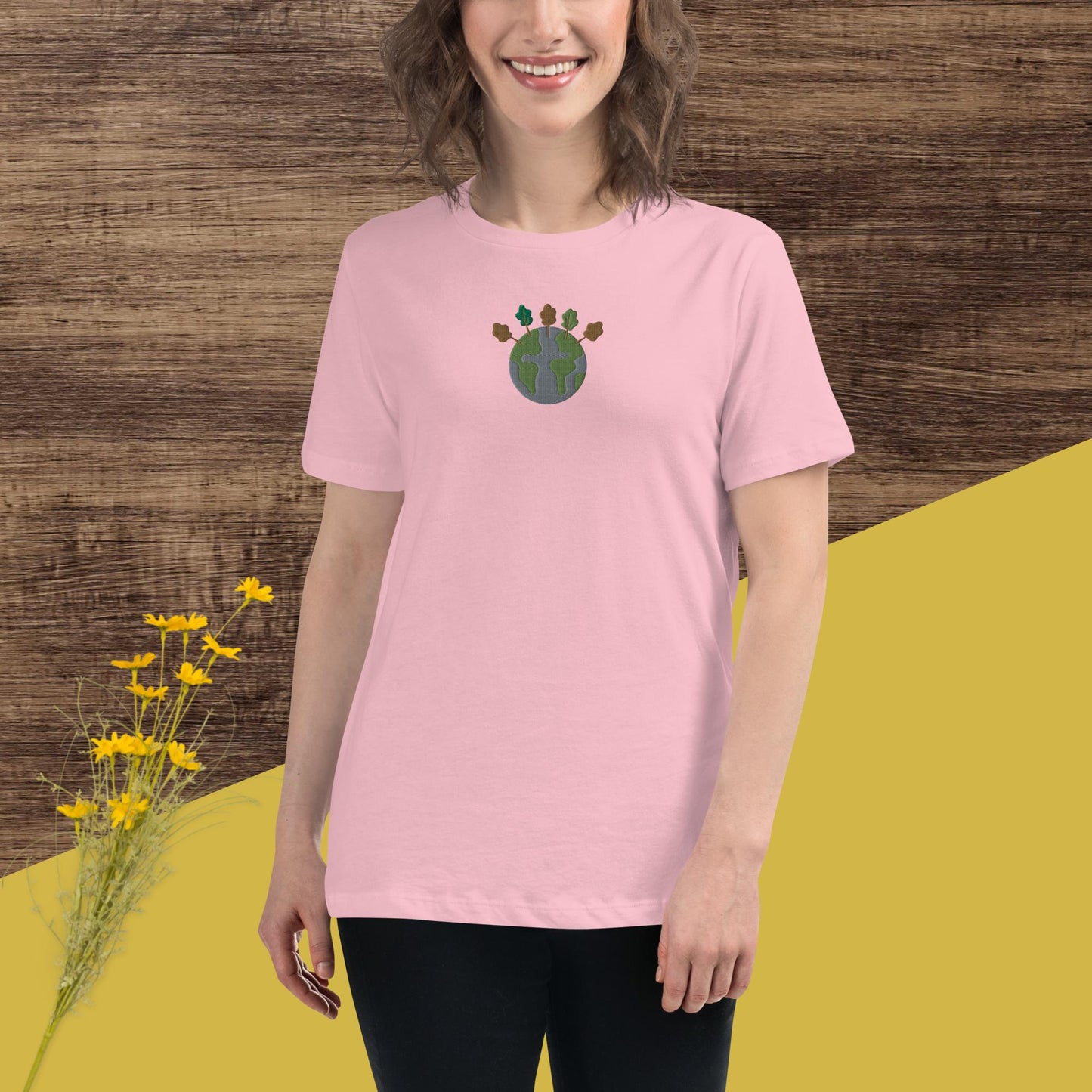 Camiseta bordada planta un árbol mujer