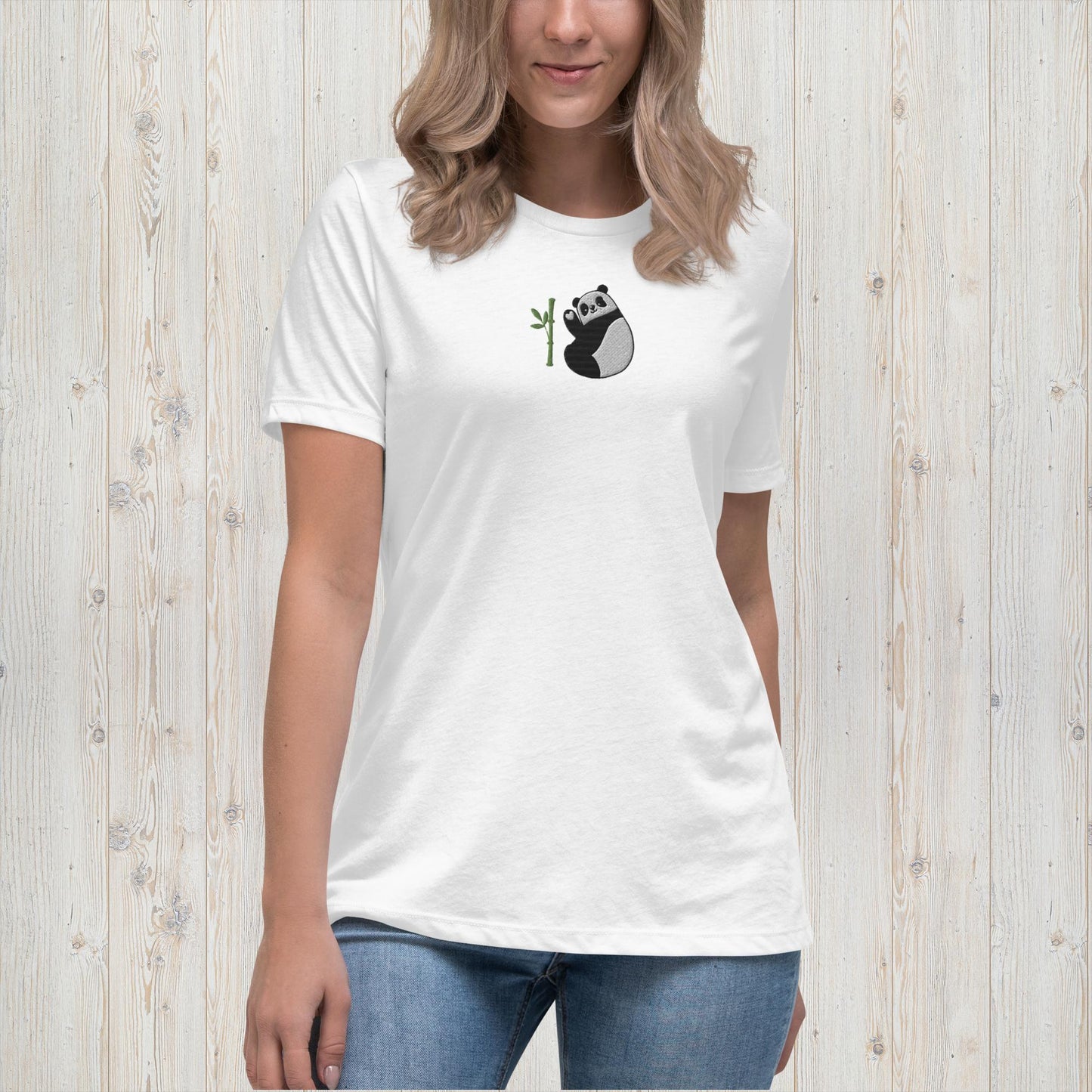 Camiseta bordada de oso panda mujer