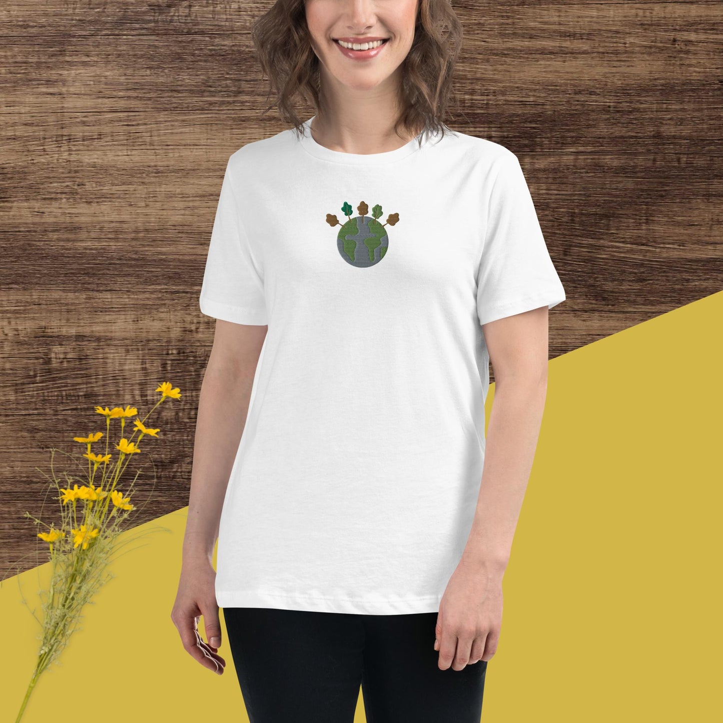 Camiseta bordada planta un árbol mujer