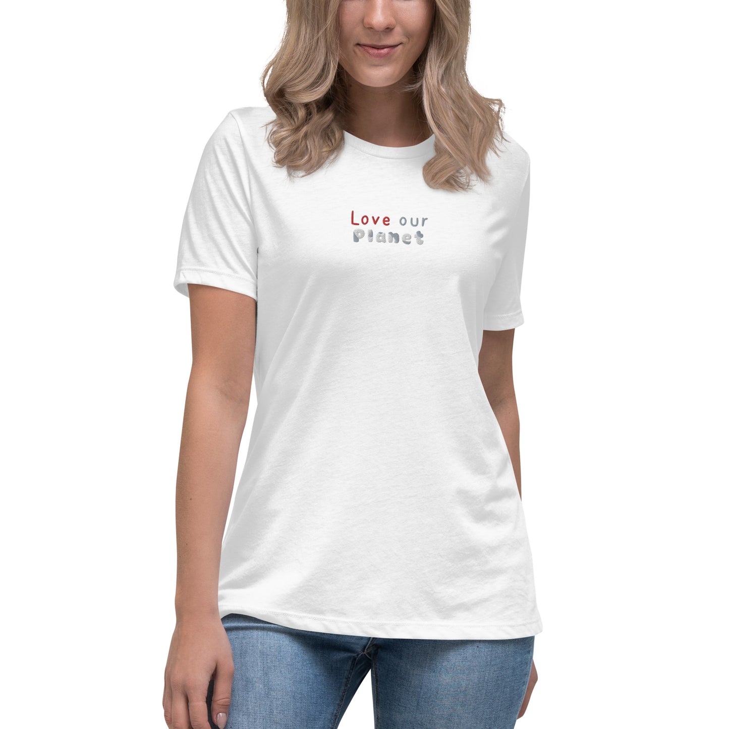 Camiseta bordada suelta mujer